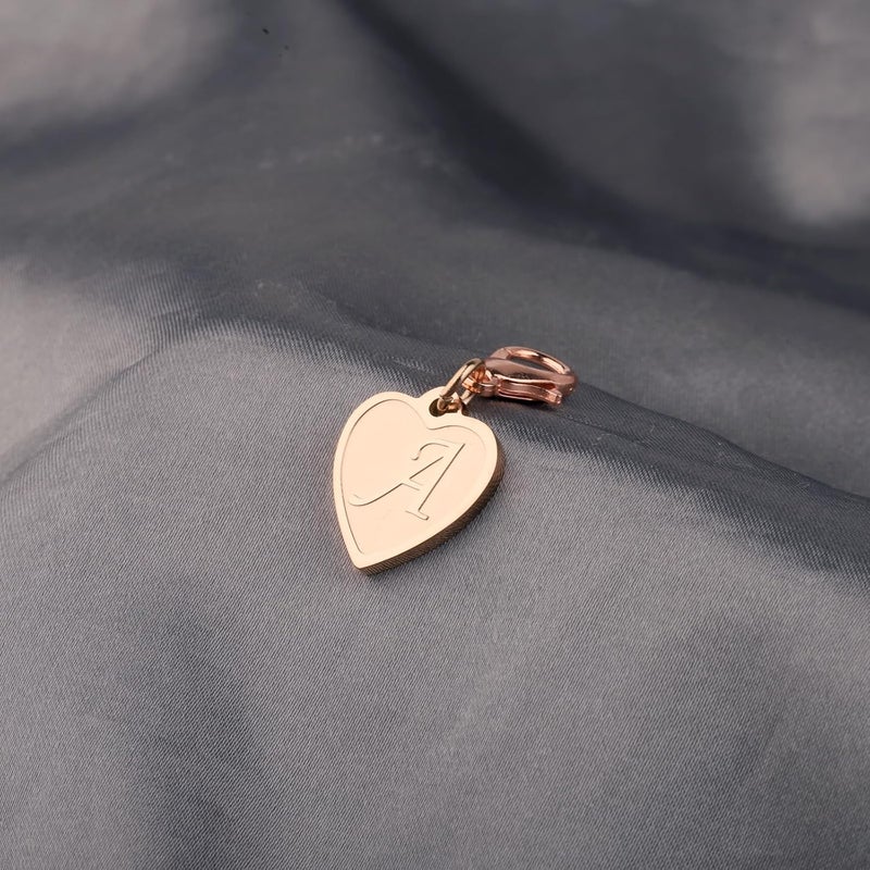 FAADBUK Initial Letter A-Z Alphabet Heart Charms for Jewelry Bracelet Keychain Necklace Initial Stainless steel Clasp Clip on Charm - Image 4